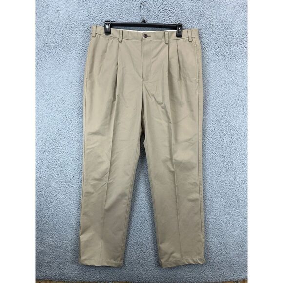 Orvis Pants Mens‎ 38 Tan Khakis Chino Double Pleated Straight Leg Stretch Casual - Picture 1 of 8